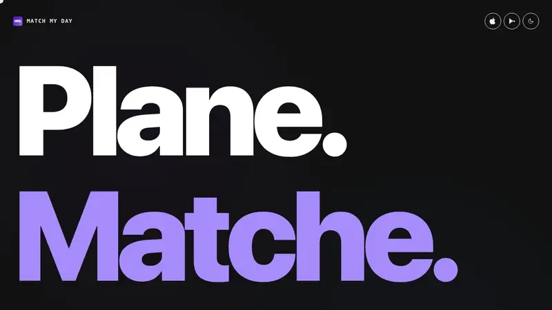 Startseite von matchmyday.de, Tagesplanung als Webapp